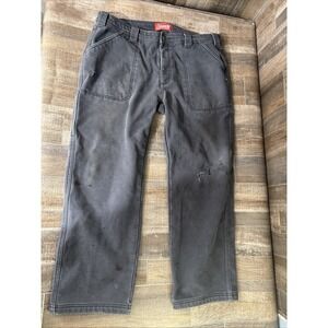 Coleman Pants Mens 38x30 Canvas Gray Fleece Lined Outdoor Warm Winter Distressed